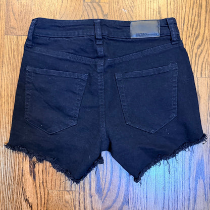 BCBGeneration High Rise Distressed Denim Shorts Size 0/24 Black Frayed Hem