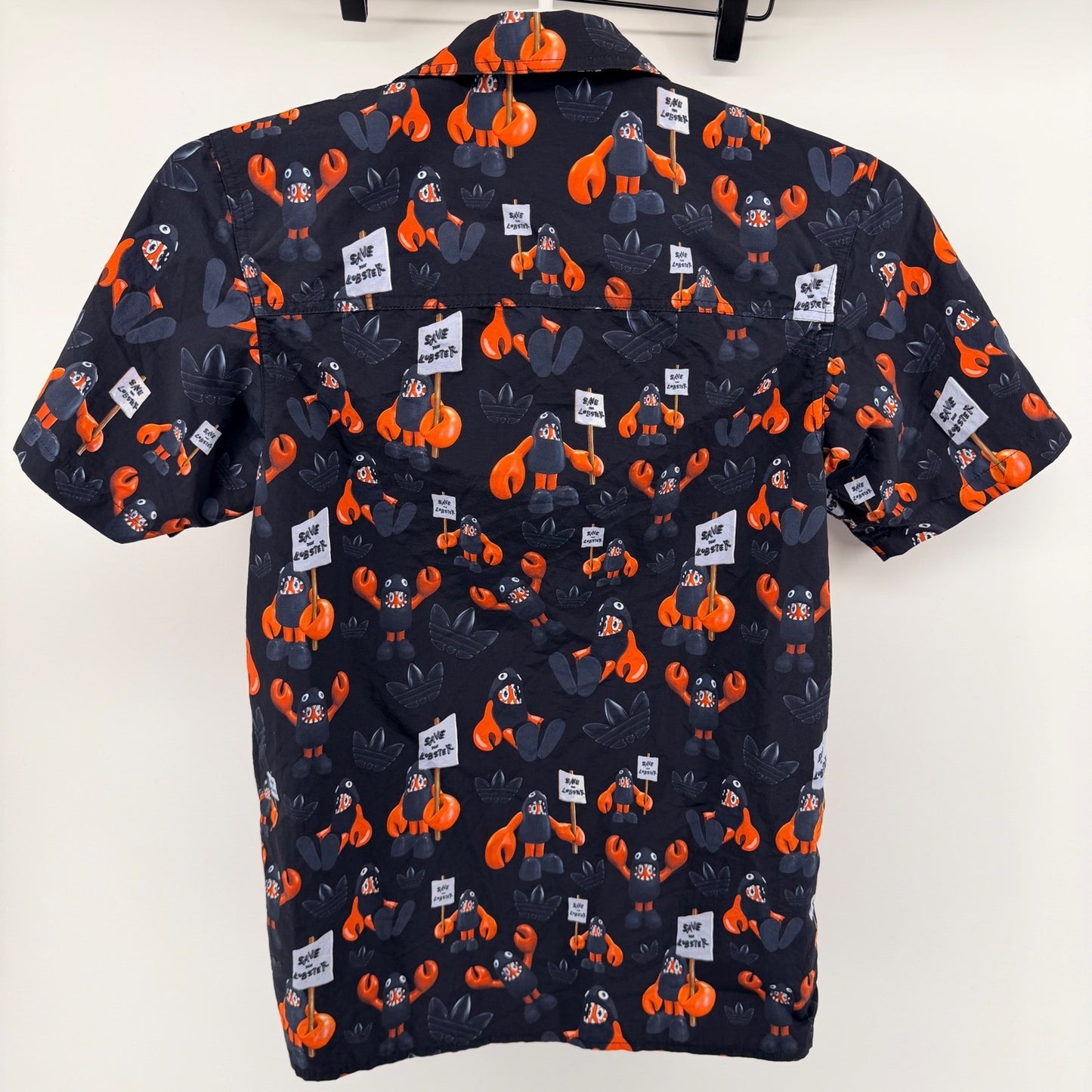 Adidas Philip Colbert Save the Lobster Button Up Shirt Graphic Pop Art XS Black