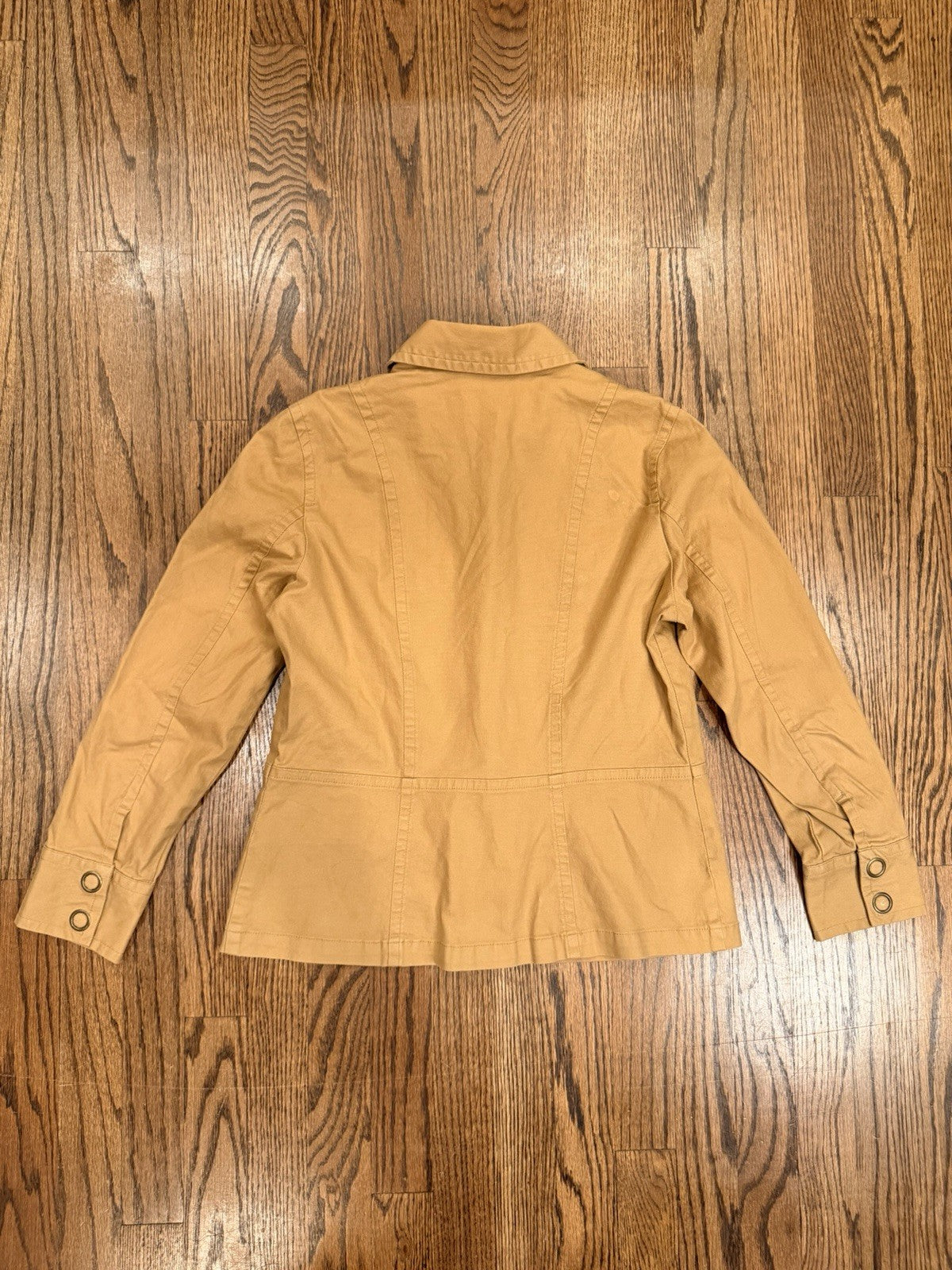 ana Jacket Women Medium Brown Snap Front Pockets Cotton Spandex Coat