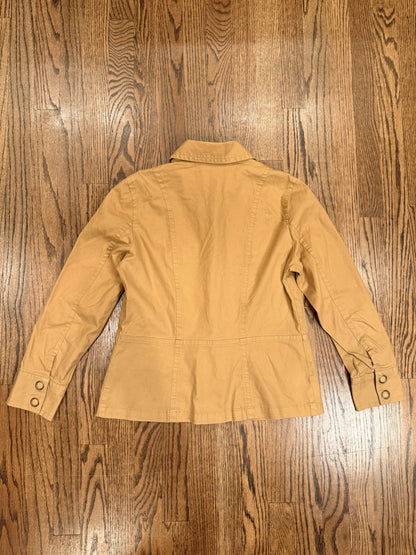 ana Jacket Women Medium Brown Snap Front Pockets Cotton Spandex Coat
