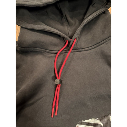 Jordan AJ1 Sneaker Graphic Hoodie Chicago Pixel Embroidery Large Black Mens