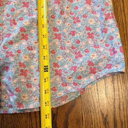 Orvis Wrinkle Free Floral Button Down Shirt Size 16 Blue Pink Cotton Spring