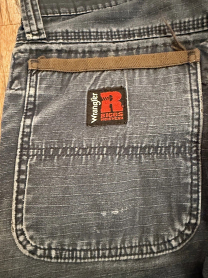 Wrangler Riggs Workwear Ripstop Pants 31x30 Blue Distressed Carpenter