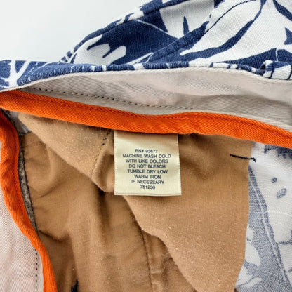 Island Shores Botanical Tropical Leaf Linen Blend Shorts 36 Navy White Summer
