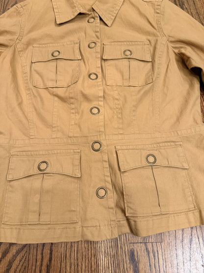 ana Jacket Women Medium Brown Snap Front Pockets Cotton Spandex Coat