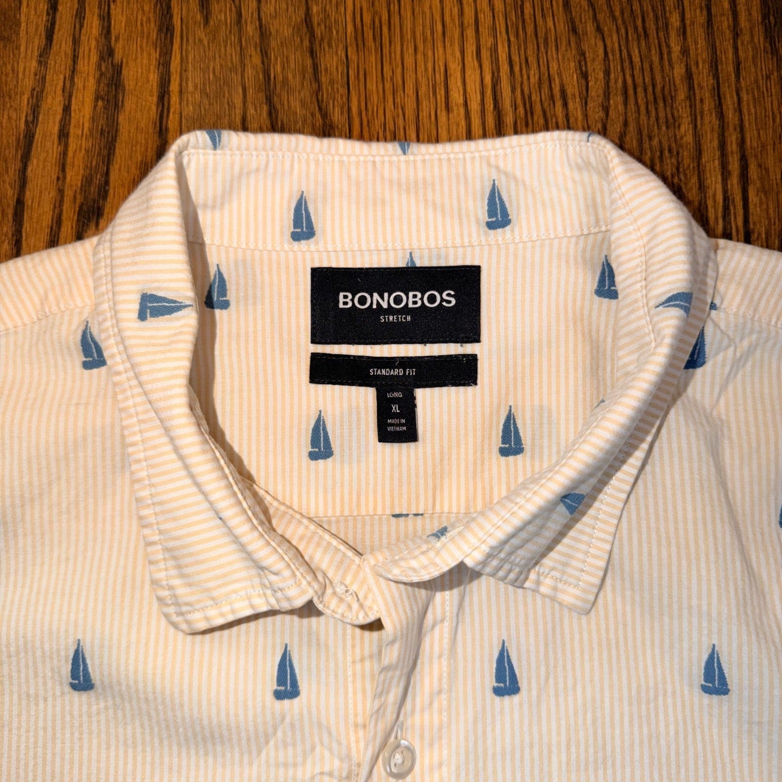 Bonobos Riviera Stretch Shirt Sailboat Embroidered XL Long Yellow Pinstripe AOP