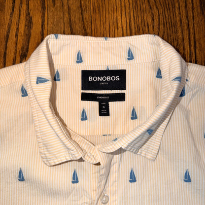 Bonobos Riviera Stretch Shirt Sailboat Embroidered XL Long Yellow Pinstripe AOP