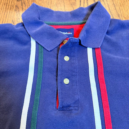 Catalina Striped Pique Polo Shirt Mens Large Navy Blue Red White Green Vintage