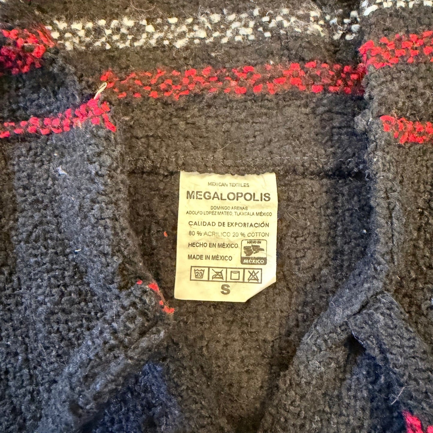 Megalopolis Baja Hoodie Mexican Jerga Striped Pullover Small Black Red Beach