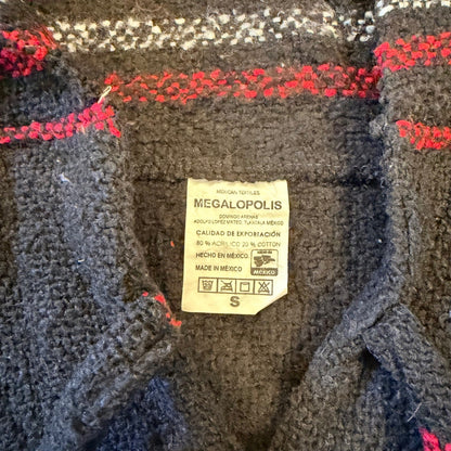 Megalopolis Baja Hoodie Mexican Jerga Striped Pullover Small Black Red Beach