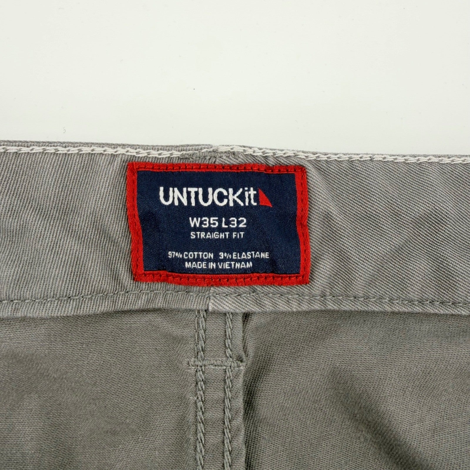UNTUCKit Straight Fit 5-Pocket Pants Gray Stretch Cotton Chinos 35x32 Mens