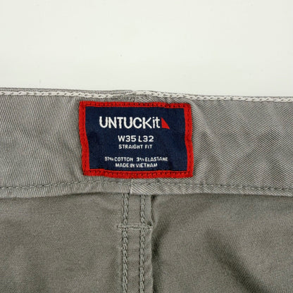 UNTUCKit Straight Fit 5-Pocket Pants Gray Stretch Cotton Chinos 35x32 Mens