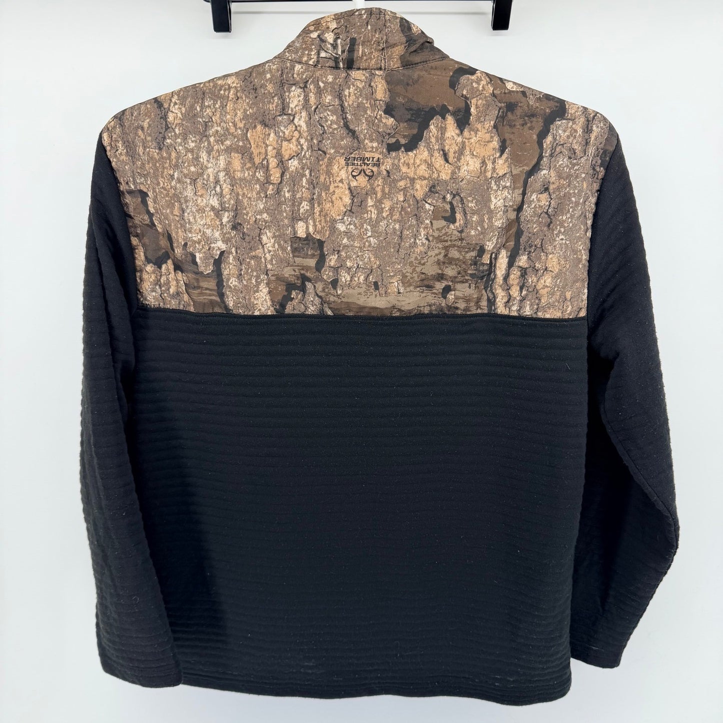 Realtree Timber Quarter Zip Pullover Camo Hybrid Performance Shirt L Black