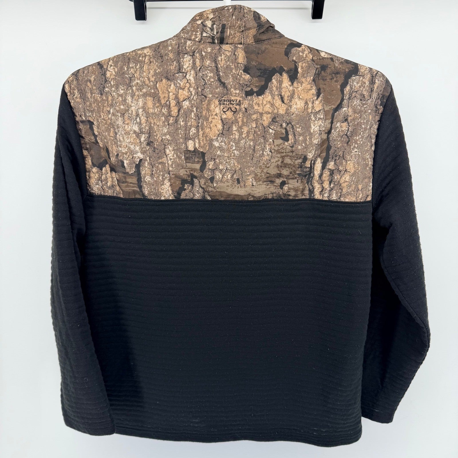 Realtree Timber Quarter Zip Pullover Camo Hybrid Performance Shirt L Black
