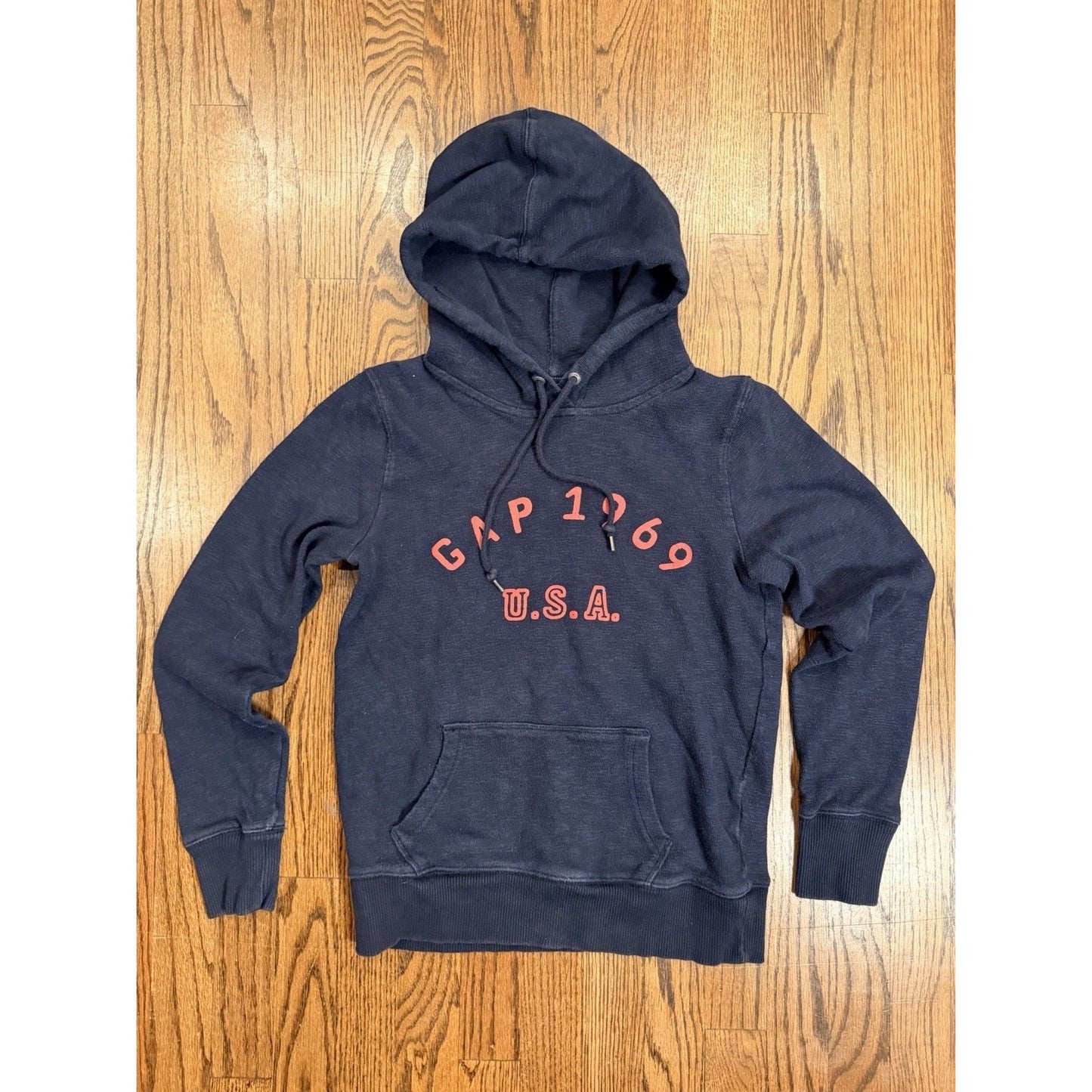 Gap 1969 Authentic Apparel Hoodie Graphic Pullover Small Navy Blue Spring