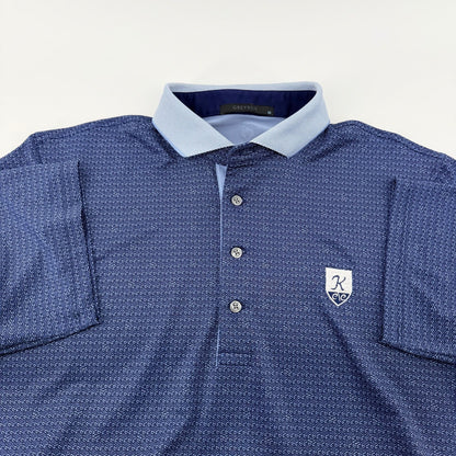 Greyson Geometric Print Performance Golf Polo Shirt Crest Logo Navy Blue M
