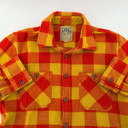 True Religion Plaid Flannel Button Down Shirt Orange Yellow Check Small Layering