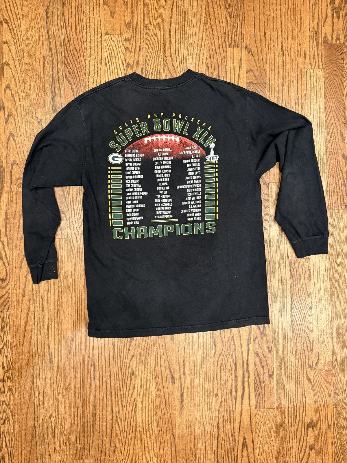 VTG Green Bay Packers Super Bowl XLV Champions Long Sleeve Reebok L Black