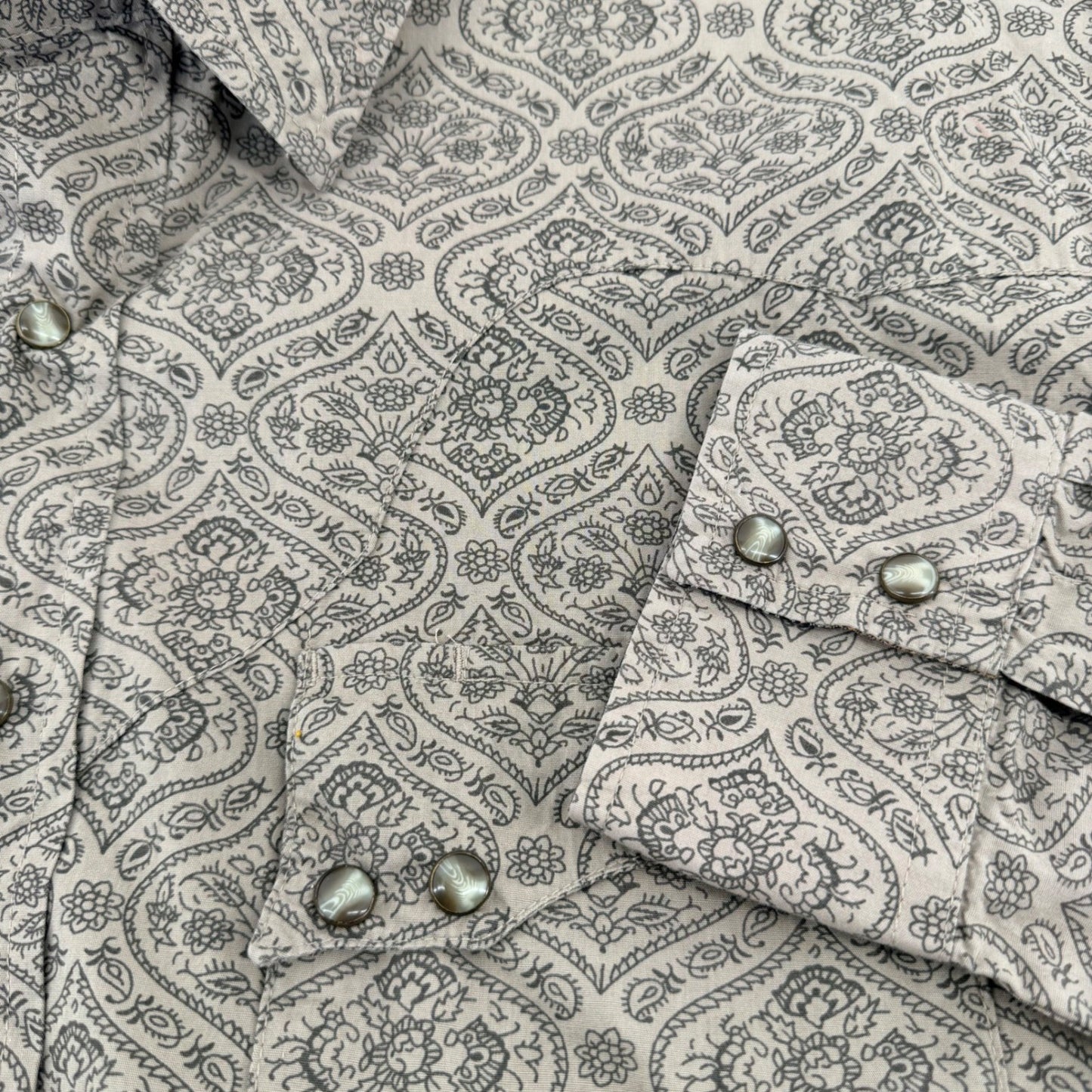 Red Ranch Western Pearl Snap Shirt Paisley Print Cotton Cowboy XL Tan Brown