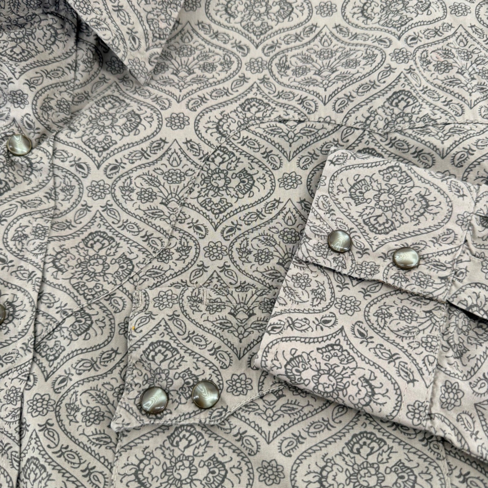 Red Ranch Western Pearl Snap Shirt Paisley Print Cotton Cowboy XL Tan Brown