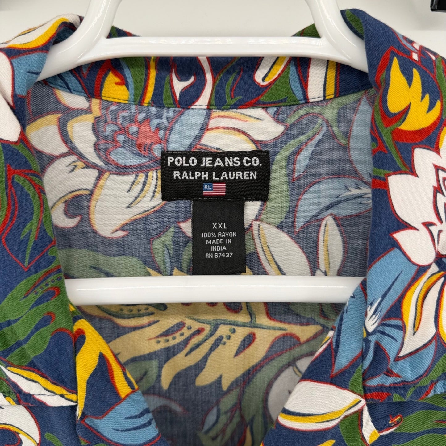 Polo Jeans Co Ralph Lauren Vintage 90s Tropical Floral Rayon Shirt XXL Blue