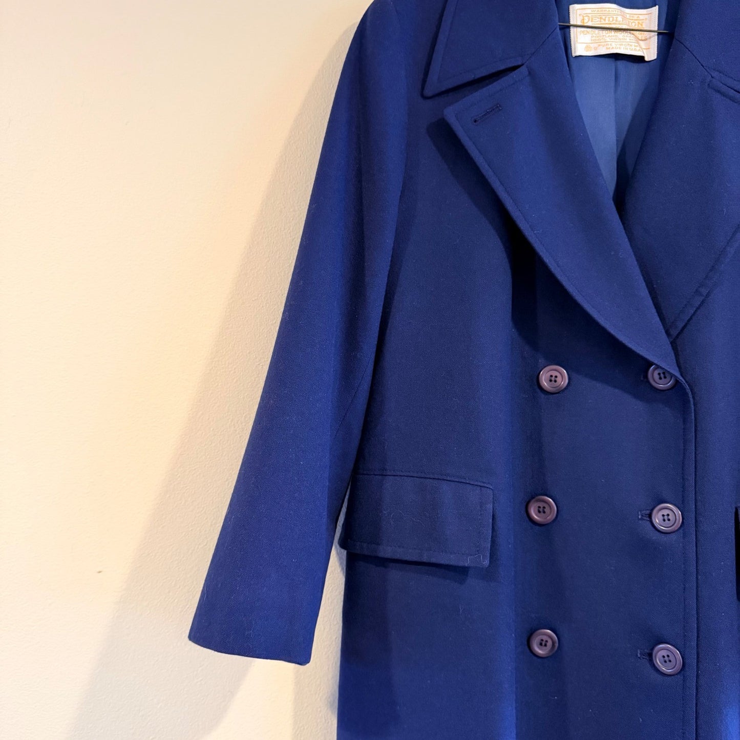 Pendleton Vintage Wool Double Breasted Long Coat Blue 100% Virgin Wool Size L