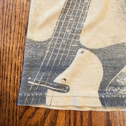Yazbek Heavyweight All Over Print Music Instrument T-Shirt Size L Tan Distressed