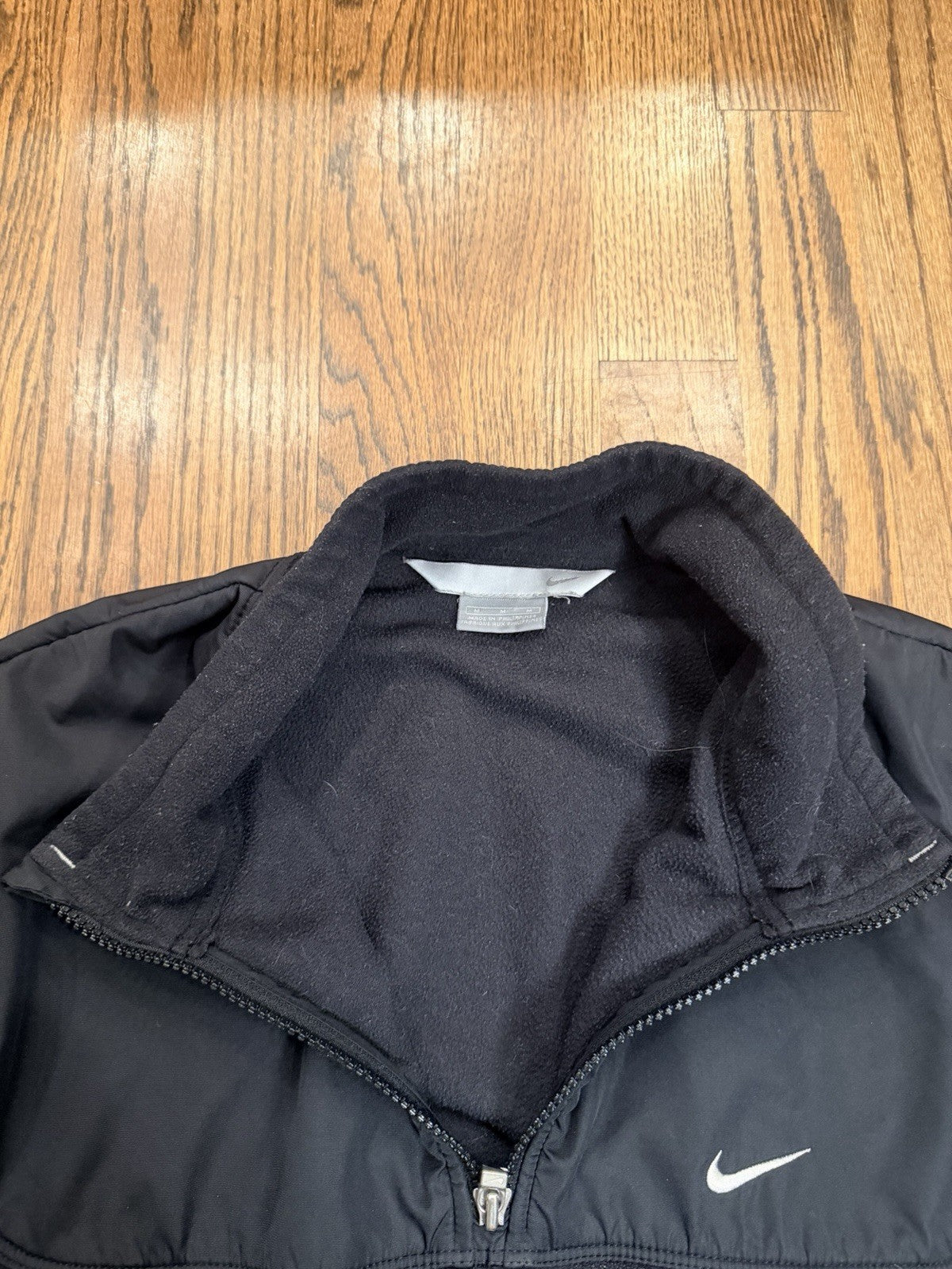 Vintage Y2K Nike Swoosh Logo Pullover Fleece Jacket Size M Black Zip Neck