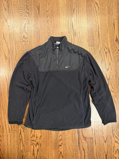 Vintage Y2K Nike Swoosh Logo Pullover Fleece Jacket Size M Black Zip Neck