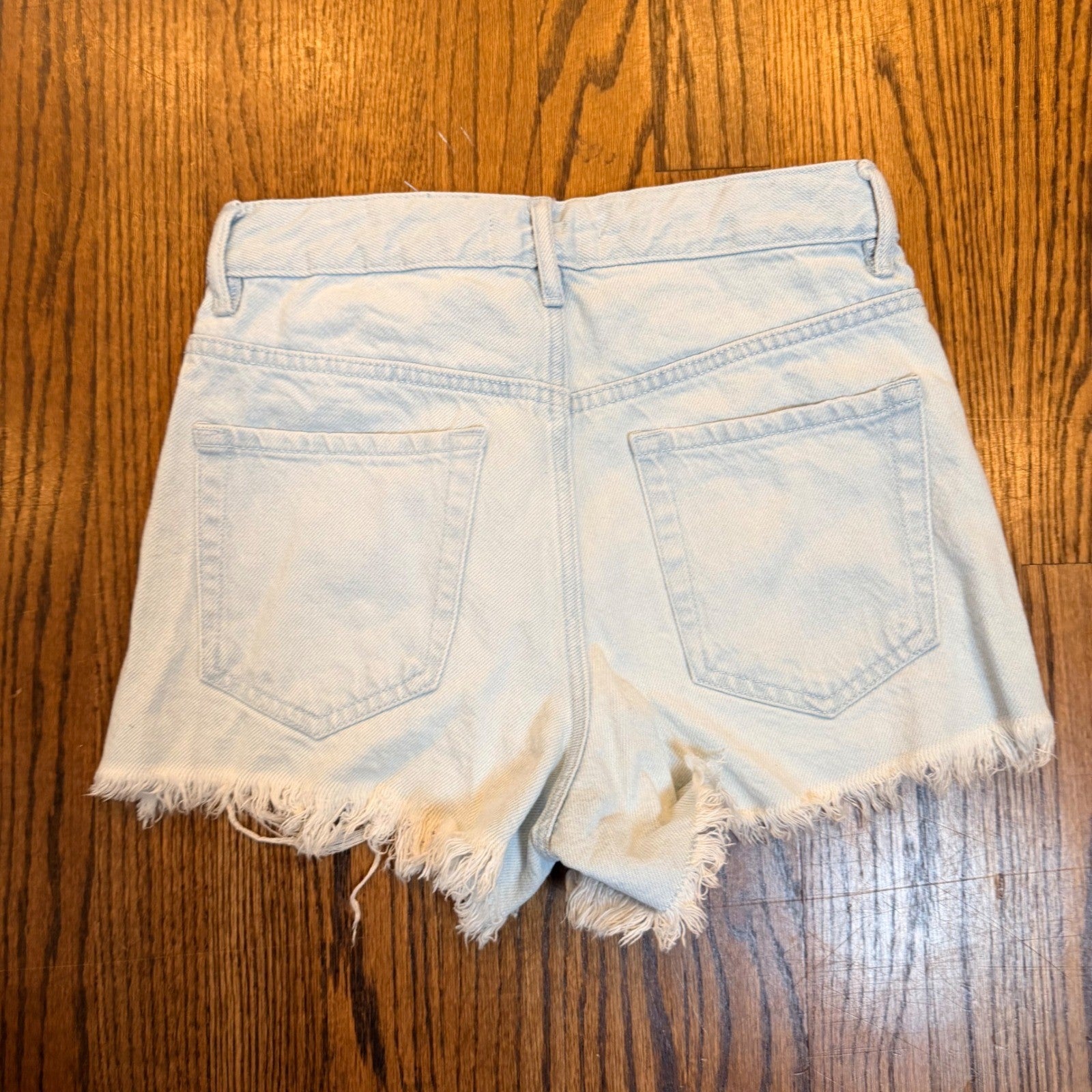 PacSun High Rise Distressed Denim Shorts Frayed Hem 25 Light Wash Blue