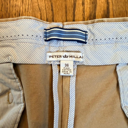 Peter Millar Pima Cotton Chino Pants Flat Front 36 Khaki Tan Preppy Casual