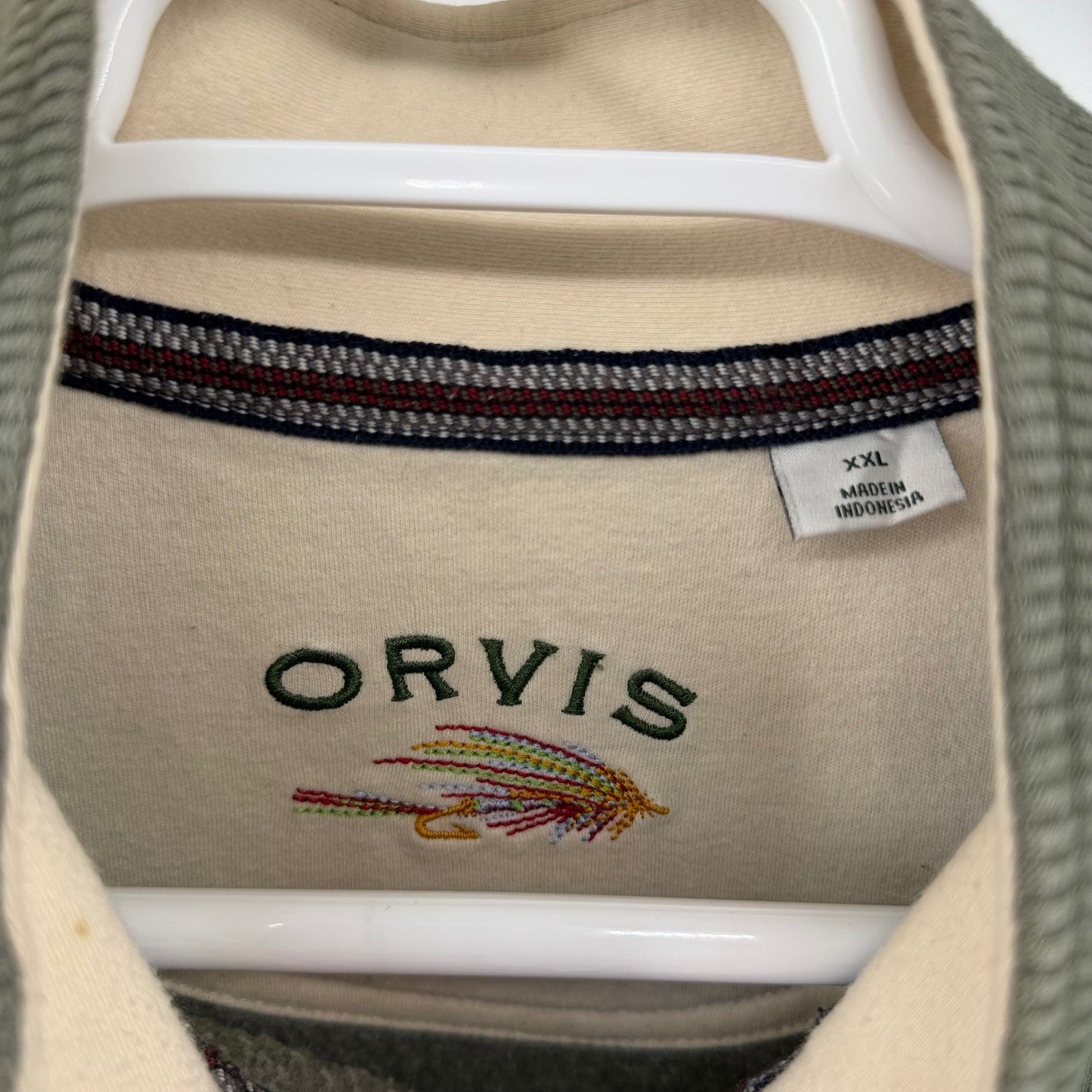 Orvis Quarter Zip Pullover Sweatshirt Fly Fishing Logo XXL Olive Green Heather