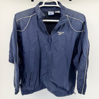 Reebok Vintage Windbreaker Jacket Full Zip Retro 90s Mesh Lined Large Navy Blue