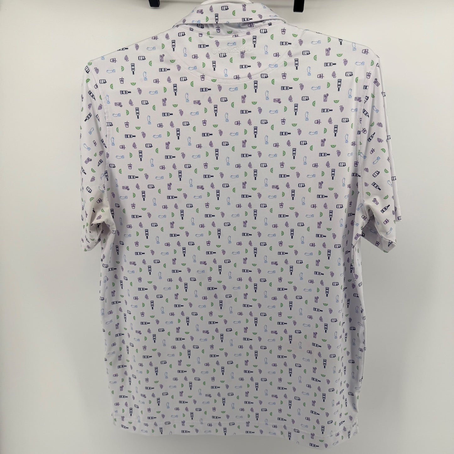 U Suck At Golf Performance Polo Shirt Novelty Print White Purple Large Mens
