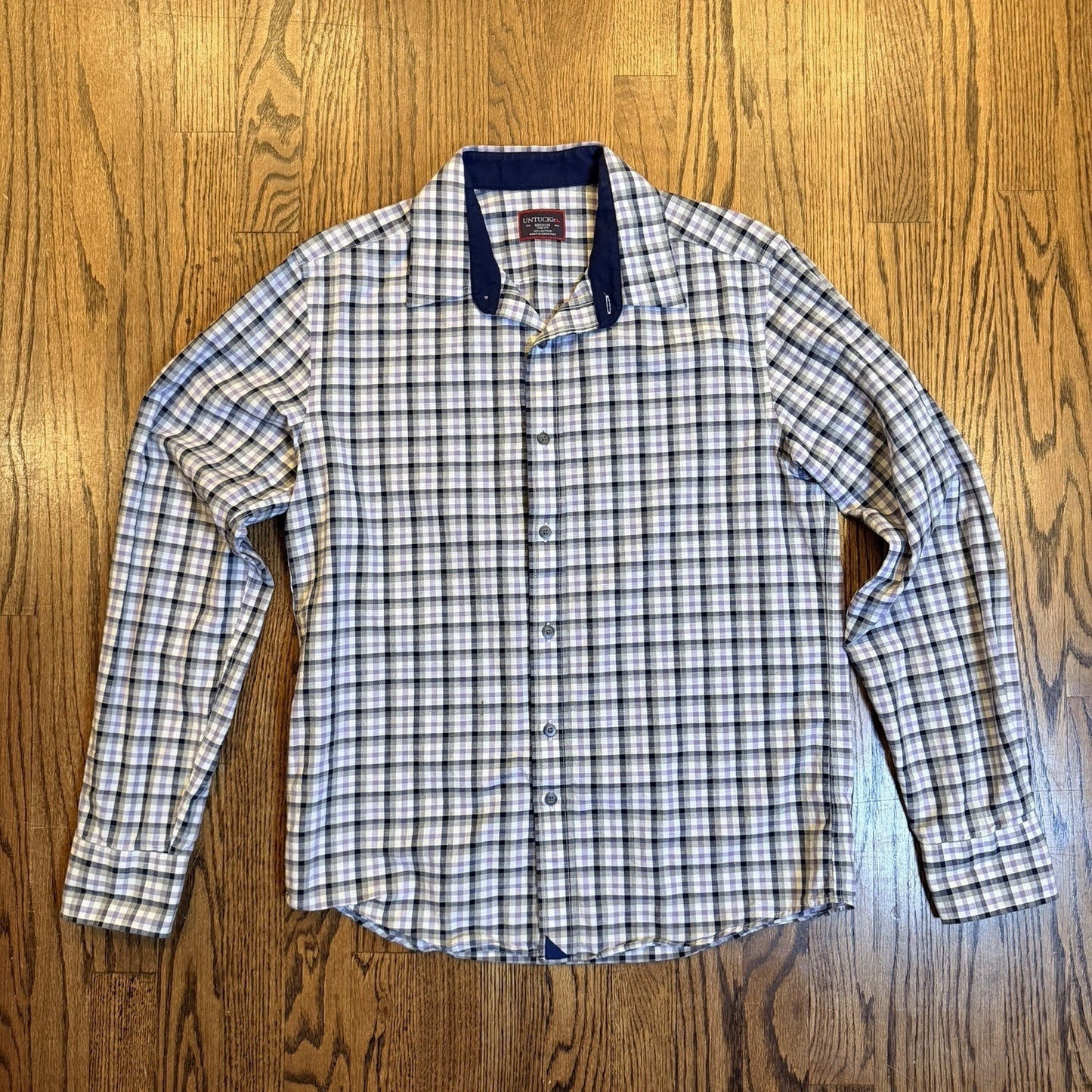 UNTUCKit Cecio Slim Fit Plaid Button Down Shirt Medium Purple Navy