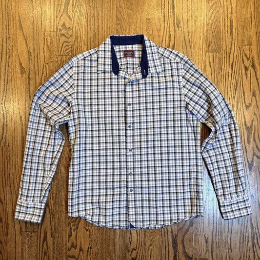 UNTUCKit Cecio Slim Fit Plaid Button Down Shirt Medium Purple Navy