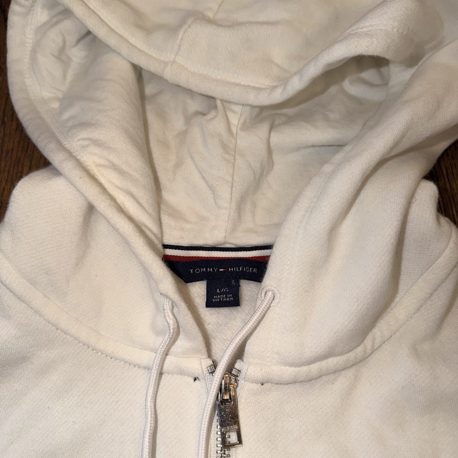 Tommy Hilfiger Women's Large White Full Zip Fleece Hoodie Y2K preppy yacht