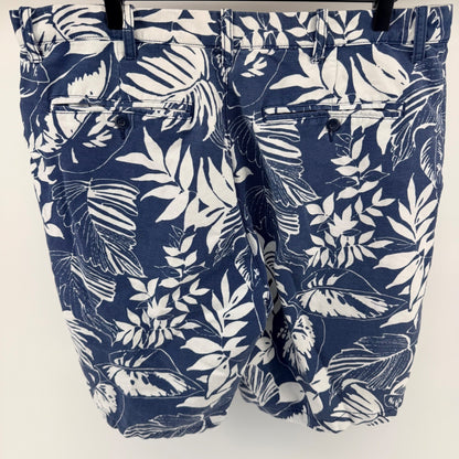 Island Shores Botanical Tropical Leaf Linen Blend Shorts 36 Navy White Summer