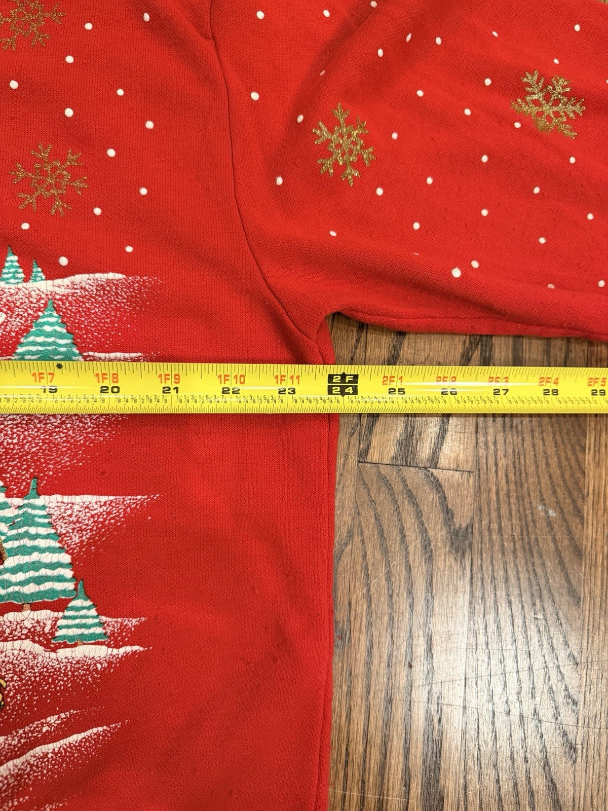 Vintage holiday Village crewneck-women’s XL-Red Christmas Winter Scene-80s