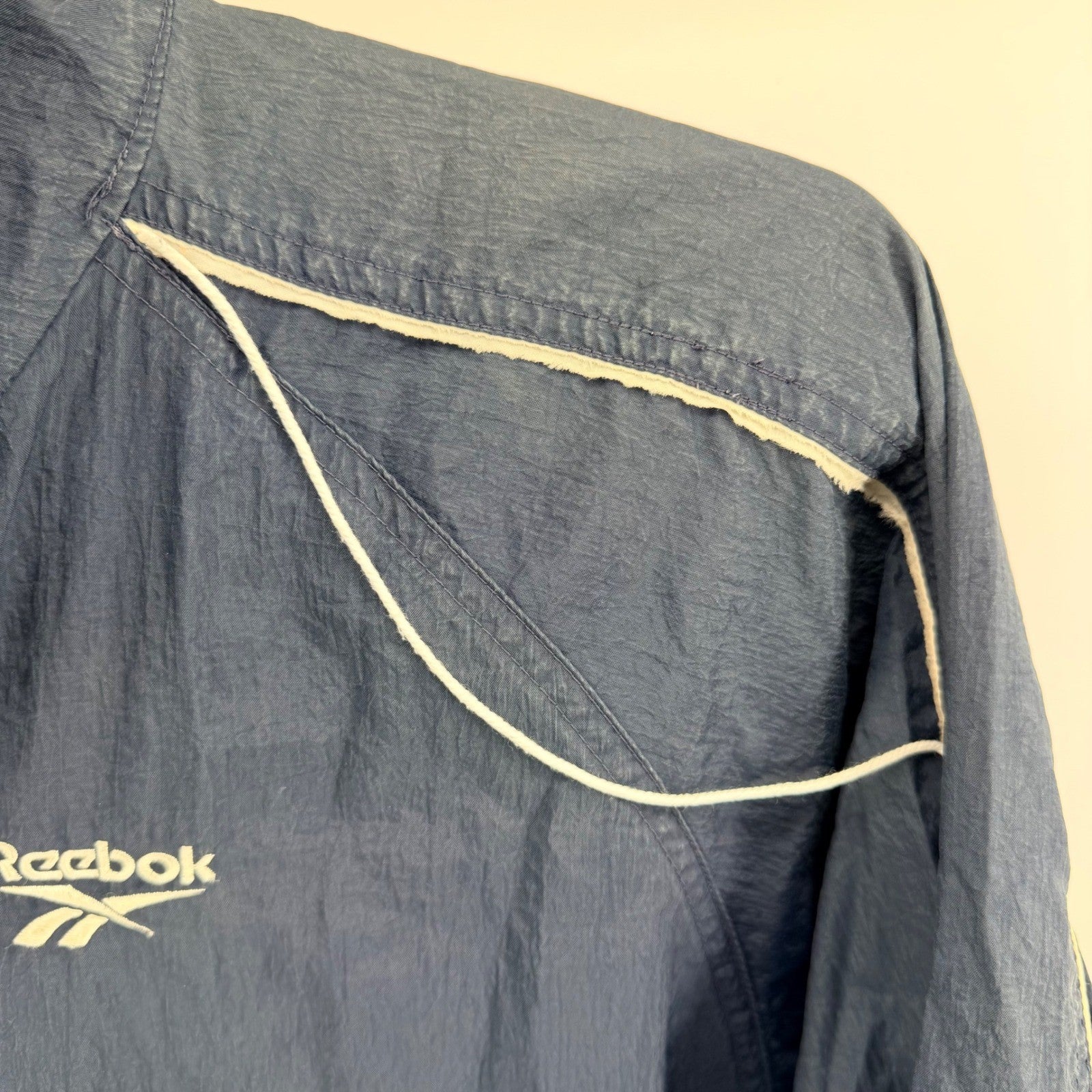 Reebok Vintage Windbreaker Jacket Full Zip Retro 90s Mesh Lined Large Navy Blue