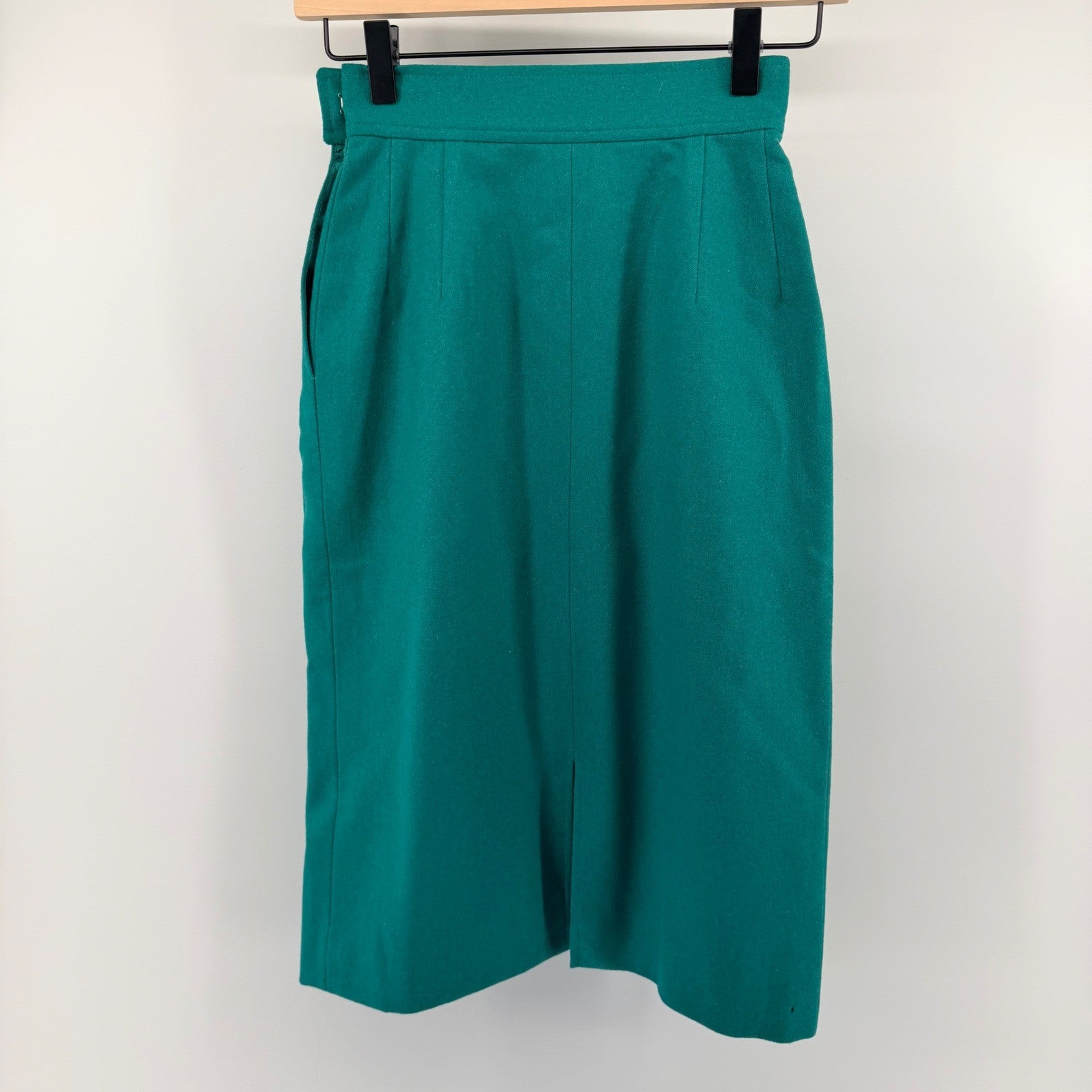Pendleton Vintage Petite Wool Pencil Skirt High Waist Pleated Teal Green Size 2