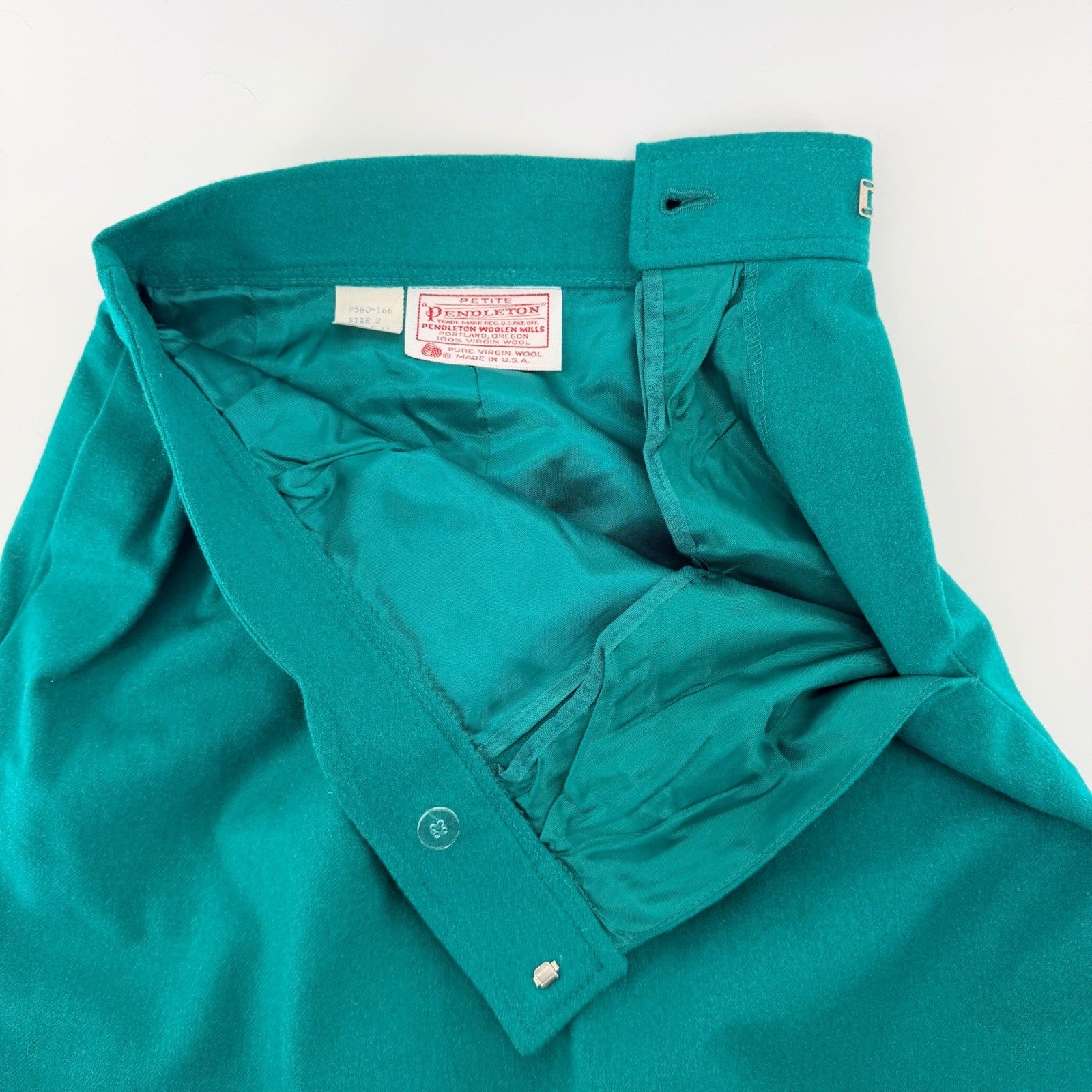 Pendleton Vintage Petite Wool Pencil Skirt High Waist Pleated Teal Green Size 2