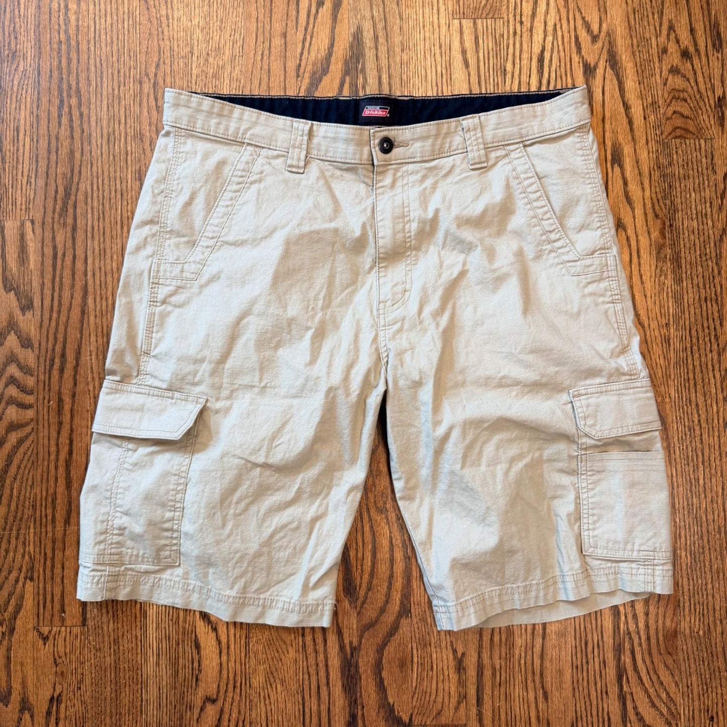 Genuine Dickies Ripstop Cargo Shorts Khaki Tan Size 36 Mens Workwear Stretch