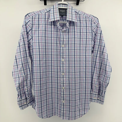 Bonobos Stretch Slim Fit Dress Shirt Plaid Check Purple Blue 16 x 34 Mens