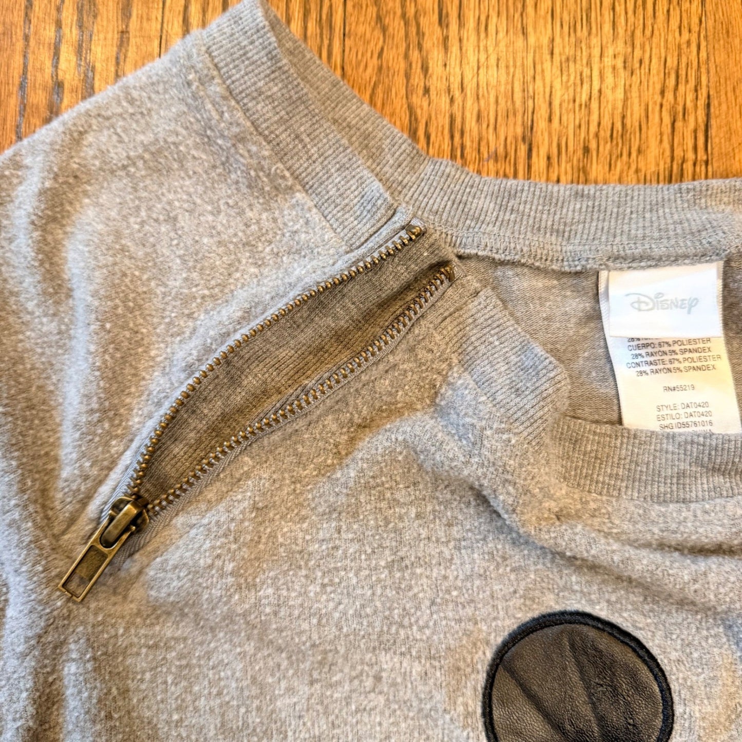 Disney Mickey Mouse Sweatshirt Shoulder Zip Embroidered Top XL Gray