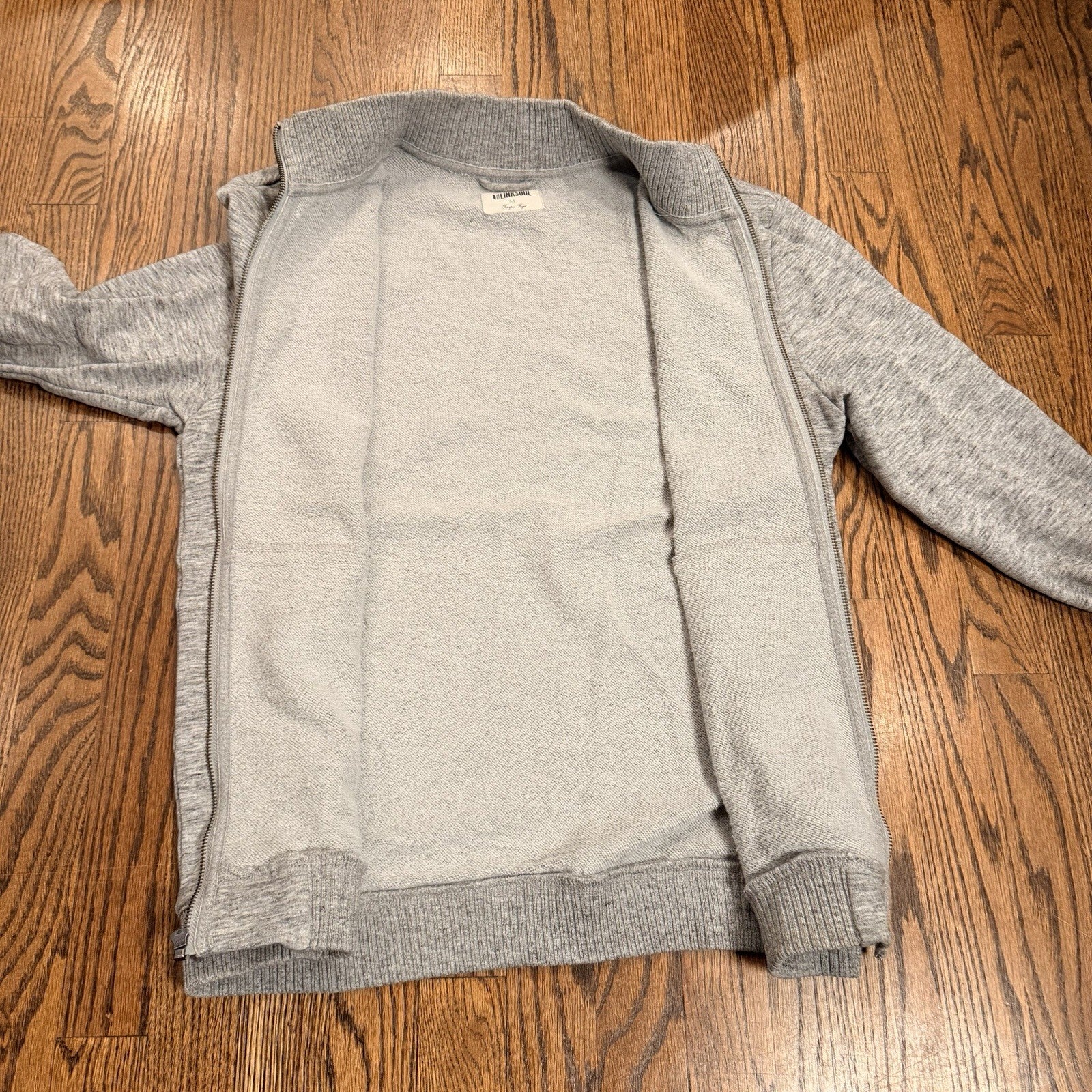 Linksoul Men’s Medium Full Zip Knit Sweater Jacket Heather Gray Golf Casual