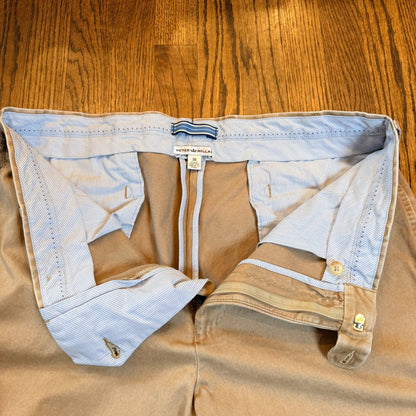 Peter Millar Pima Cotton Chino Pants Flat Front 36 Khaki Tan Preppy Casual