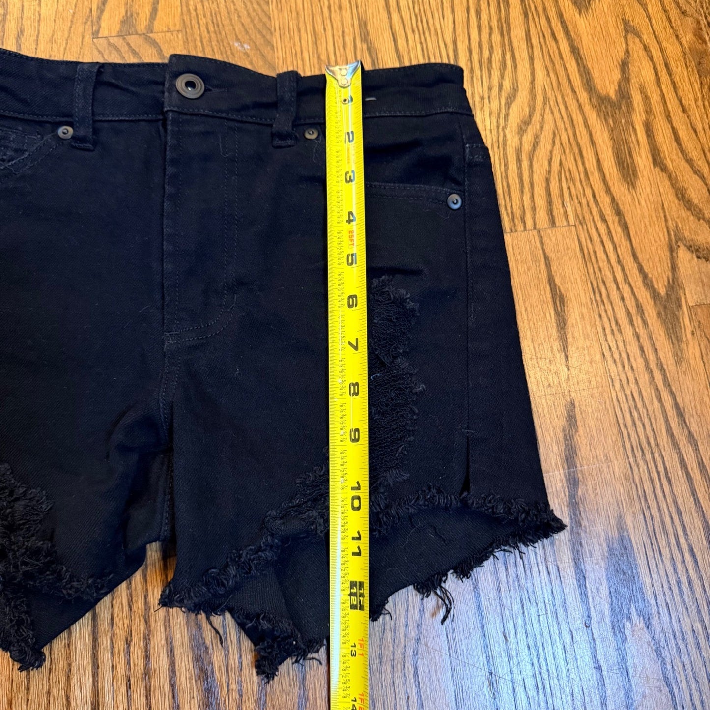 BCBGeneration High Rise Distressed Denim Shorts Size 0/24 Black Frayed Hem