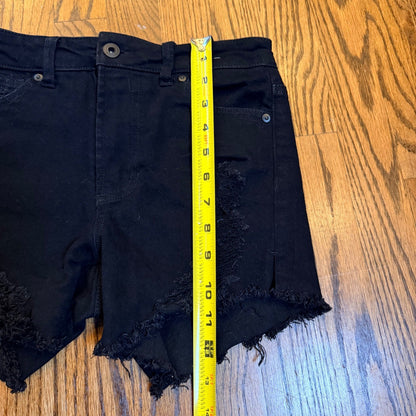 BCBGeneration High Rise Distressed Denim Shorts Size 0/24 Black Frayed Hem