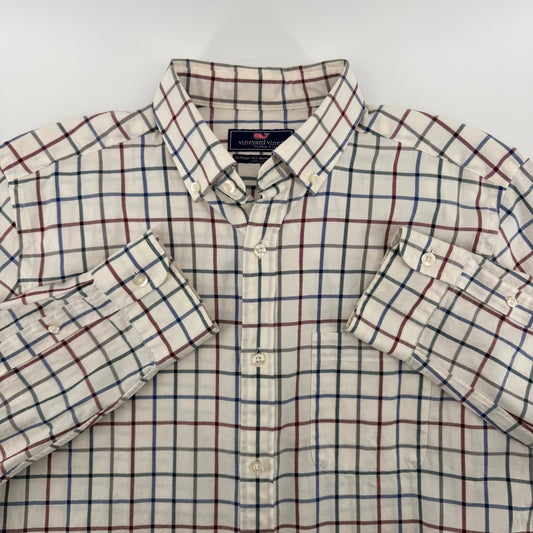 Vineyard Vines Murray Shirt Classic Fit Tattersall Plaid Button Down M White